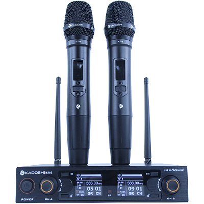 Microfone Sem Fio UHF Kadosh K502M Dinâmico de Mão Duplo