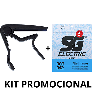 PROMO - Capotraste Dolphin + Encordoamento Guitarra SG 009-042 Extra Light - Pack com 3 unidades