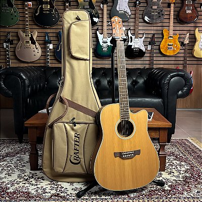 Violão Crafter DE-7N Solid Cedar Dreadnought Cutaway - Eq Plataform TV Gold - c/ bag