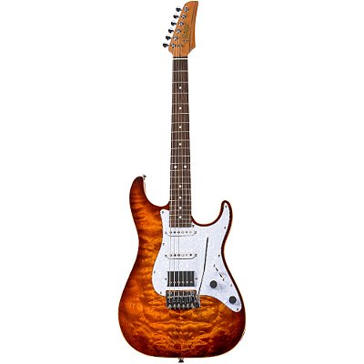 Guitarra Seizi Katana Musashi Plus ST HSS Quilted Bourbon Burst Rosewood com Bag