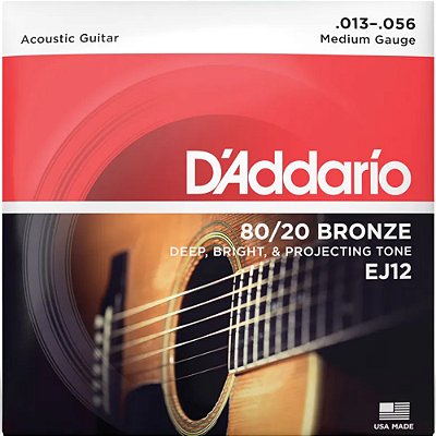 Encordoamento Violão D'Addario 013-056 EJ12 Bronze 80/20 Medium