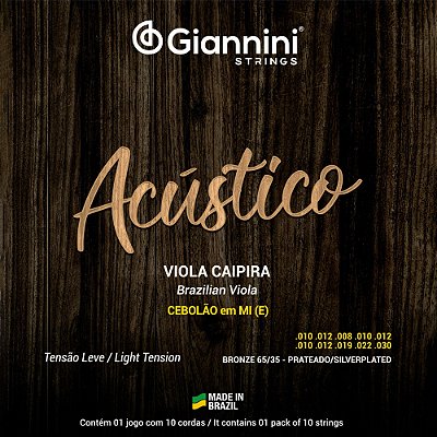 Encordoamento Viola Caipira Giannini 010-030 Cebolão Mi Acústico Bronze 65/35 Tensão Leve GESVAL