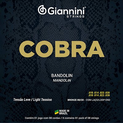 Encordoamento Bandolim Giannini 010-030 Cobra Bronze 80/20 Tensão Leve Loop End - Mandolin - CM82L