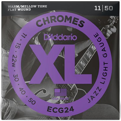Encordoamento Guitarra D'Addario 011-050 ECG24 XL Chromes Flat Wound Jazz Light