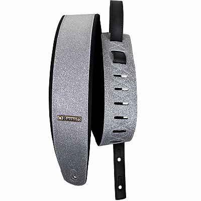 Correia Basso CLA 46 Glitter Silver Couro Sintético 7cm para Guitarra Baixo Violão
