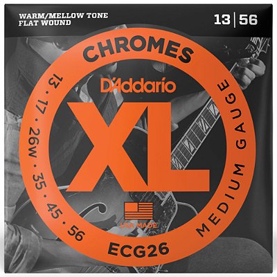 Encordoamento Guitarra D'Addario 013-056 ECG26 XL Chromes Flat Wound Medium