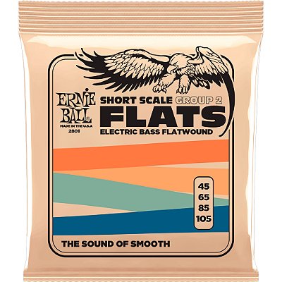 Encordoamento Baixo 4 cordas Ernie Ball 2801 045-105 Group 2 Stainless Steel Flat Wound Short Scale Bass