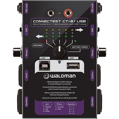 Testador de Cabos Waldman CONNECTEST CT-8.1USB - P10 TRS XLR MIDI RCA SPEAKON USB