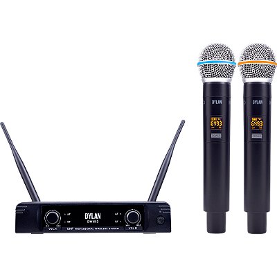 Microfone Sem Fio UHF Dylan DW-602 MAX Dinâmico de Mão Duplo