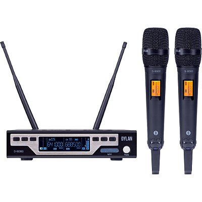 Microfone Sem Fio UHF Dylan D-8000S Dinâmico de Mão Duplo