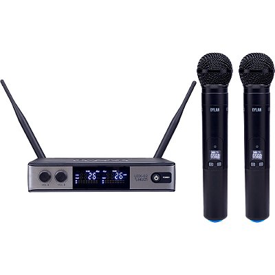 Microfone Sem Fio UHF Dylan UDX-02 MULTI Dinâmico de Mão Duplo