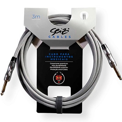 Cabo para Instrumento Seizi Energy 3,0m Trançado Silver Grey - P10-P10 - Reto-Reto