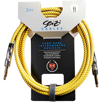 Cabo para Instrumento Seizi Energy 3,0m Trançado Yellow & Brown - P10-P10 - Reto-Reto