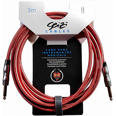 Cabo para Instrumento Seizi Energy 3,0m Trançado Red & Black - P10-P10 - Reto-Reto