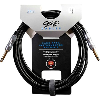 Cabo para Instrumento Seizi Energy 3,0m Trançado Black - P10-P10 - Reto-Reto