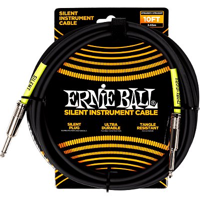 Cabo para Instrumento Ernie Ball 6472 3,0m Silent Instrument Cable Preto - P10-P10 - Reto-Reto