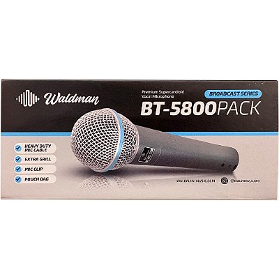 Microfone Dinâmico Waldman BT-5800PACK - c/ cabo cachimbo bag e globo extra - Broadcast Series