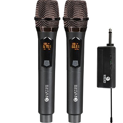 Microfone Sem Fio UHF Dinâmico de Mão Custom Sound CW 70 DUO - 2 bastões - c/ bateria recarregável