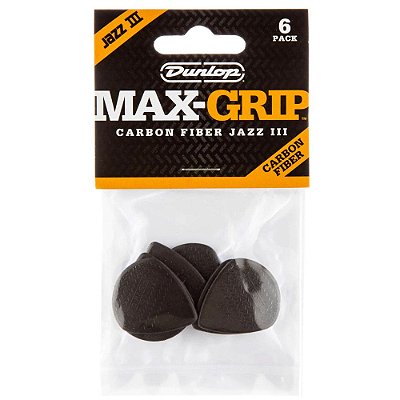 Palheta Dunlop 471P3C Max-Grip Jazz III Fibra de Carbono - 6 unidades