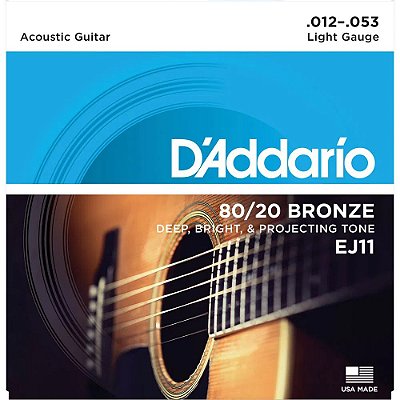 Encordoamento Violão D'Addario 012-053 EJ11 Light 80/20 Bronze