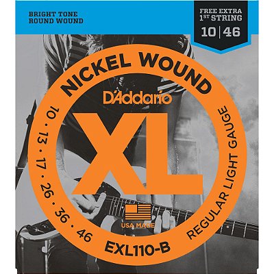 Encordoamento Guitarra D'Addario 010-046 EXL110-B Regular Light - com corda extra