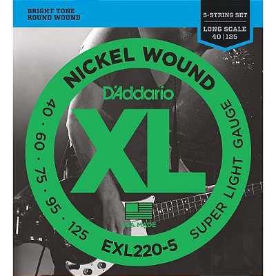 Encordoamento Baixo 5 cordas D'Addario 040-125 EXL220-5 escala longa