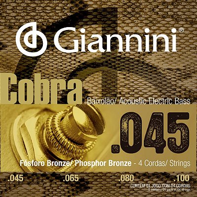 Encordoamento Baixolão 4 cordas Giannini 045-100 GEEBASF Cobra Phosphor Bronze