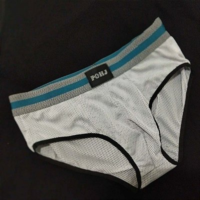 CUECA SLIP CINZA CLARO SEMITRANSPARENTE