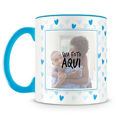 Caneca Personalizada Corações - Azul (2 Fotos)