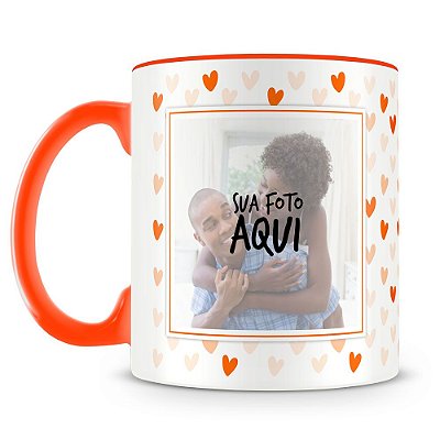 Caneca Personalizada Corações - Laranja (2 Fotos)