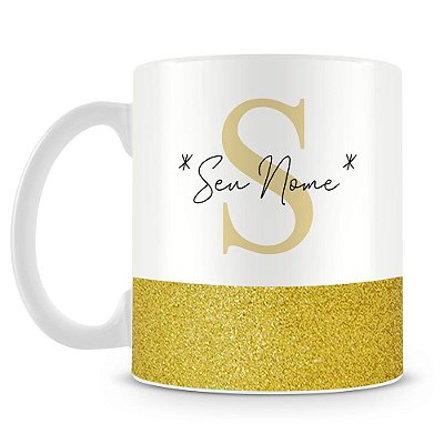 Caneca Personalizada Base Glitter Dourada (Com Nome)