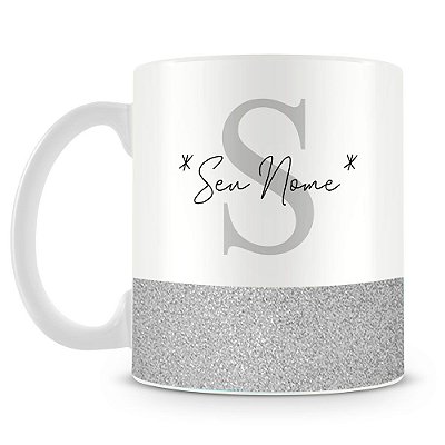 Caneca Personalizada Base Glitter Prata (Com Nome)