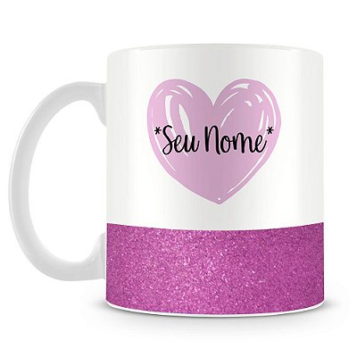 Caneca Personalizada Base Glitter Roxo - Coração (Com Nome)