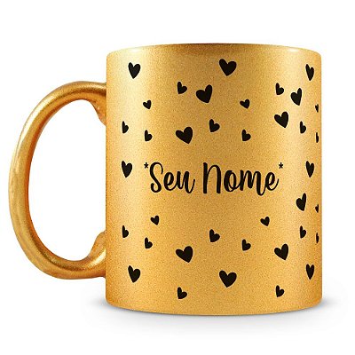 Caneca Personalizada Perolada Dourada - Corações (Com Nome)