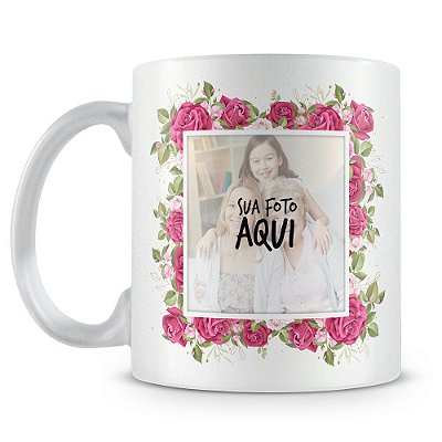 Caneca Personalizada Perolada Branca - Flores (Com Foto)