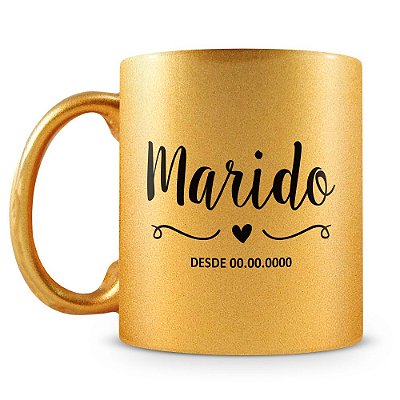 Caneca Personalizada Perolada Dourada - Marido (Com Data)