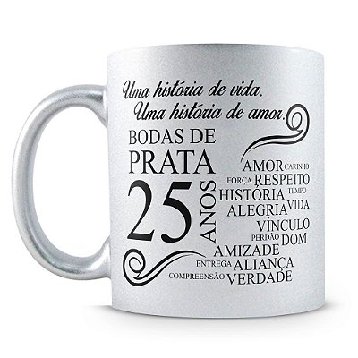 Caneca Personalizada Perolada Prata - Bodas de Prata