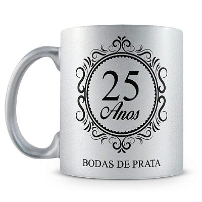 Caneca Personalizada Perolada Prata - Bodas de Prata Mod.2 (Com Nome)