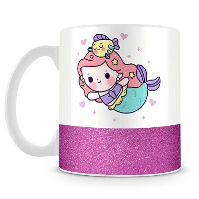 Caneca Personalizada Base Glitter Roxa - Sereia