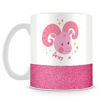 Caneca Personalizada Base Glitter Rosa - Signo Áries