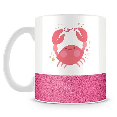 Caneca Personalizada Base Glitter Rosa - Signo Câncer