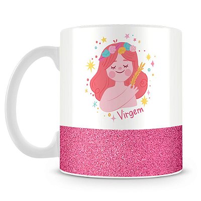 Caneca Personalizada Base Glitter Rosa - Signo Virgem