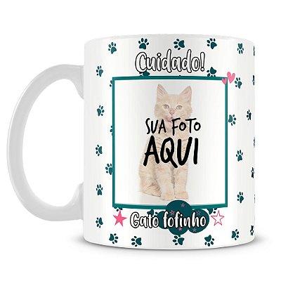 Caneca Personalizada Cuidado! Gato Fofinho (2 Fotos)