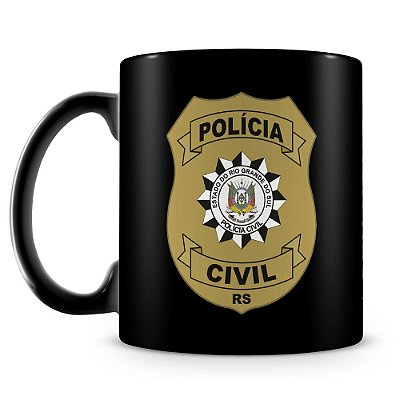 Caneca Polícia Civil do Rio Grande do Sul 100% Preta (Com Nome)