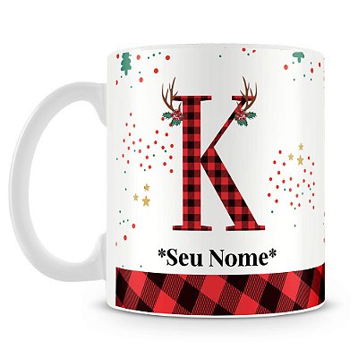 Caneca Alfabeto Natalino – Letra K (Com Nome)