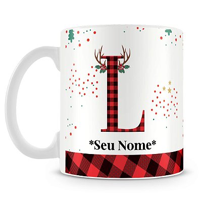 Caneca Alfabeto Natalino – Letra L (Com Nome)