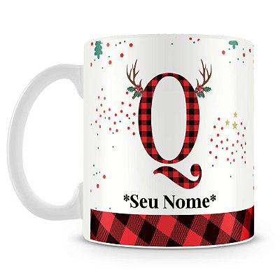 Caneca Alfabeto Natalino – Letra Q (Com Nome)