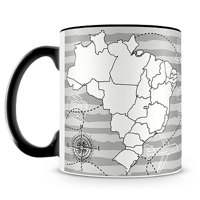 Caneca Mapa do Brasil Para Colorir (Preto)