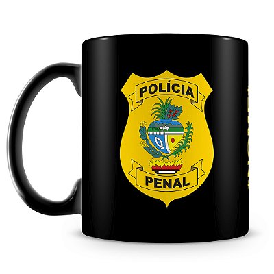 Caneca Polícia Penal de Goiás 100% Preta (Com Nome)
