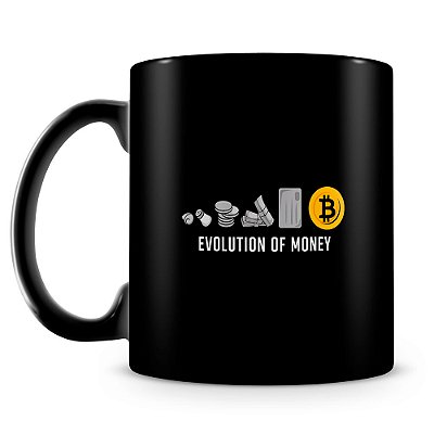 Caneca Bitcoin Evolution of Money (100% Preta)